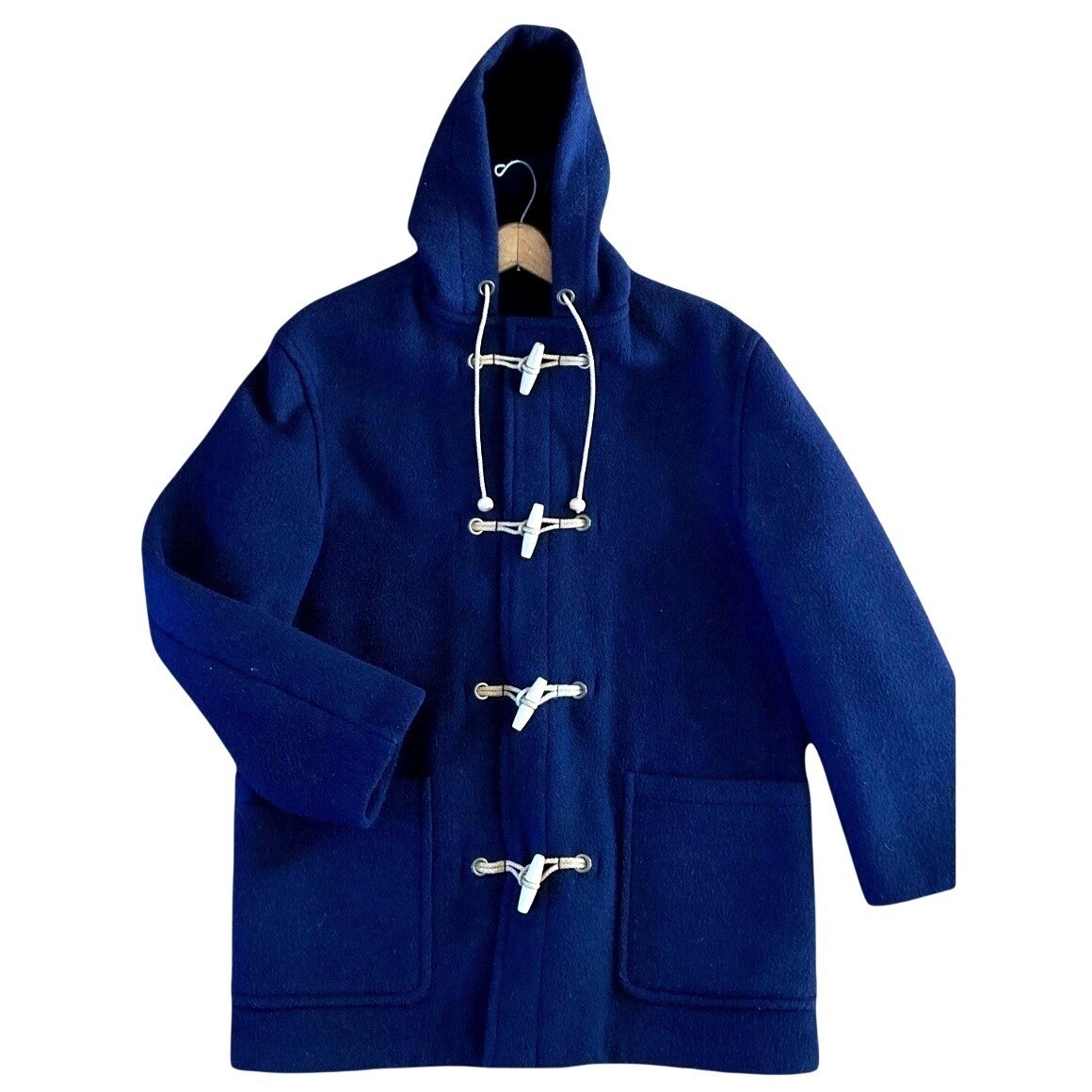 Gloverall Wool Duffle Coat Mens 42 Navy Wool Toggle Hooded Made In England